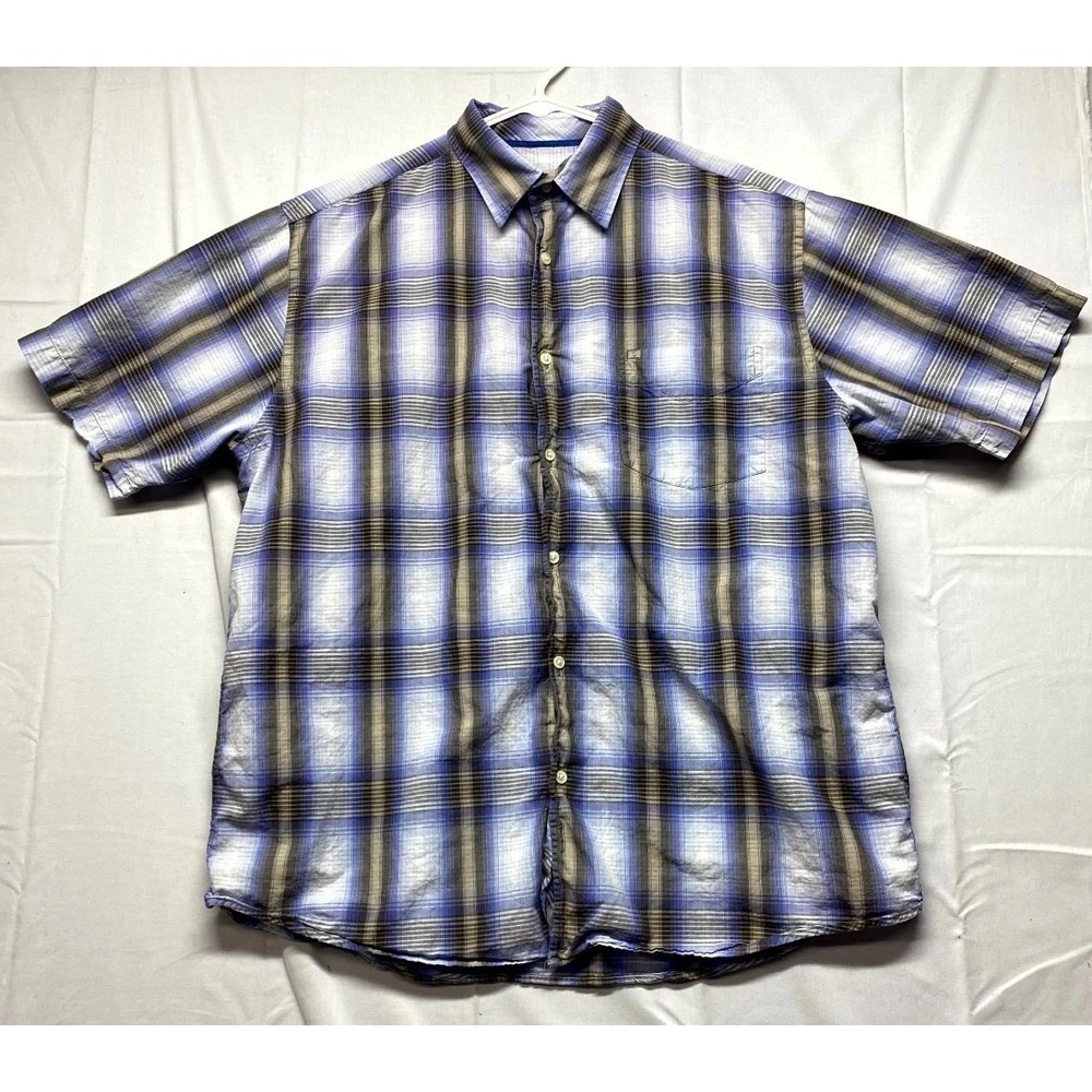 Nautica Shirt Mens Large Multicolor Plaid Cotton Pleated Collared Button Up